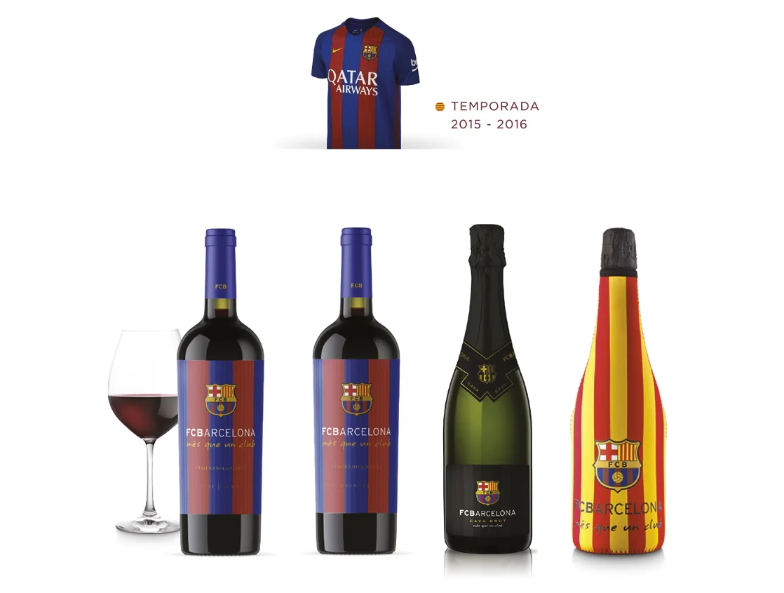 Variantes de la colección — botellas y cava sobre la indumentaria del club