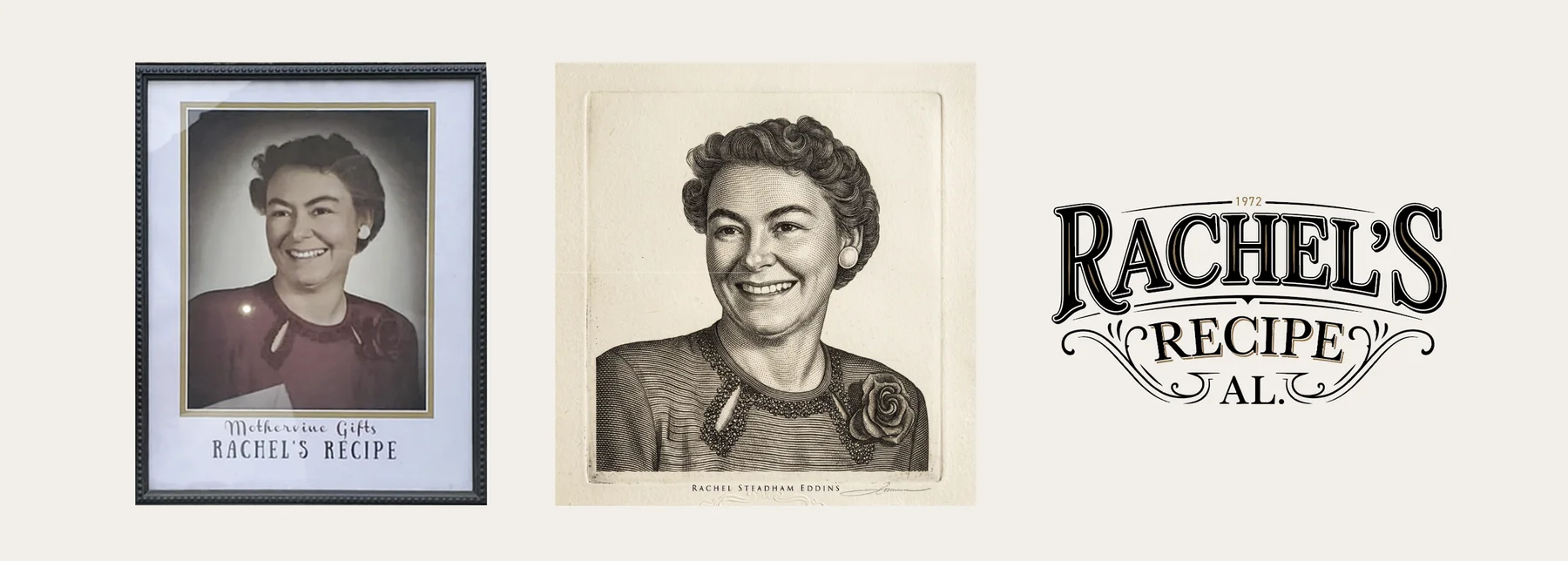 Archivo histórico — fotografías de Rachel Steenrod Eddins y nuevo logotipo Rachel's Recipe AL